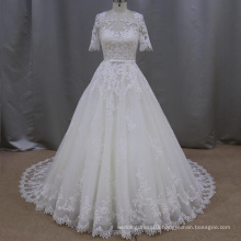 Latest Designs Lace Appliqued Half Sleeve A-line Wedding Dress Bridal Gown